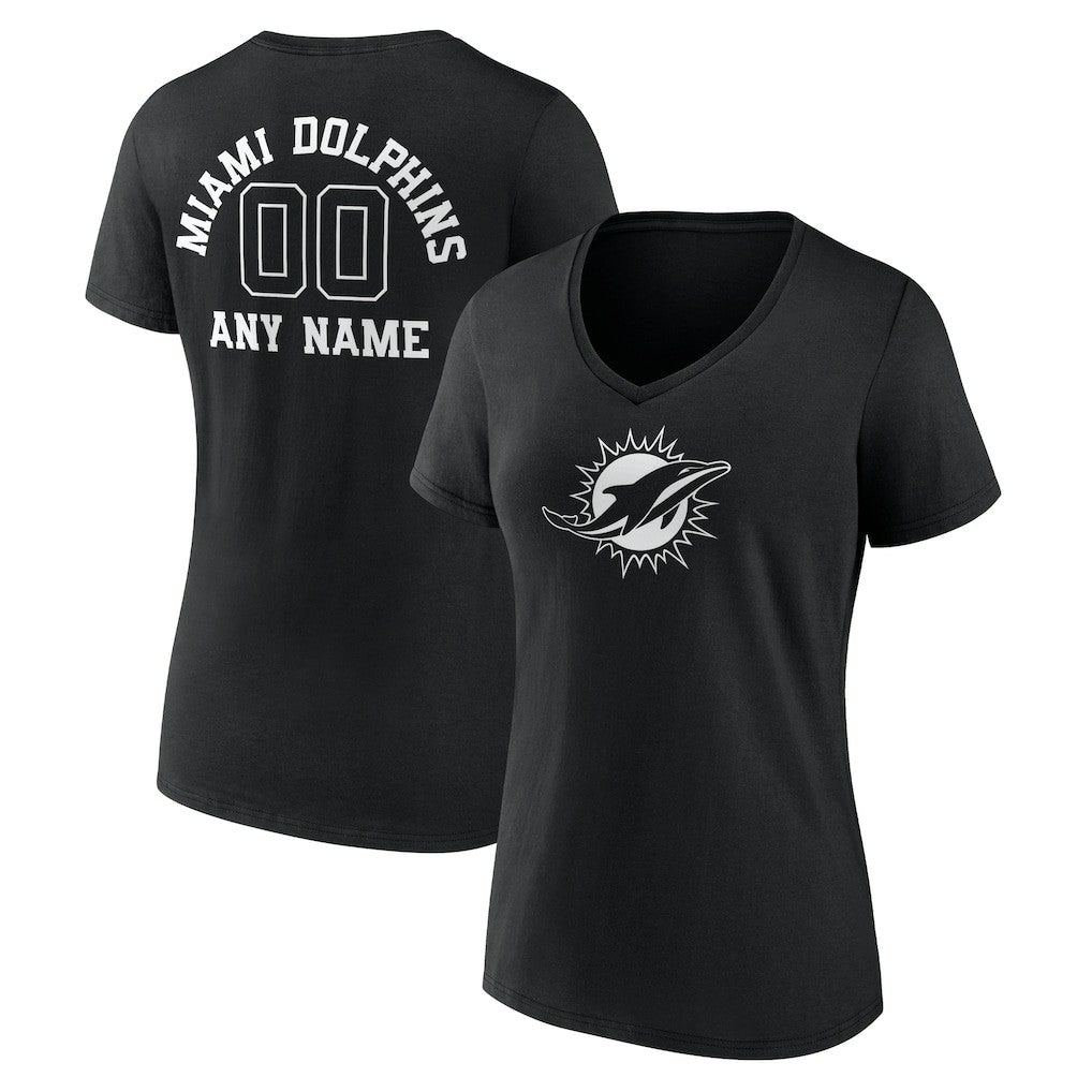 Miami Dolphins Women's Personalized Name & Number Monochrome V-Neck T-Shirt - Black online