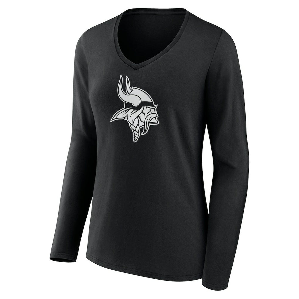 Minnesota Vikings Women's Personalized Name & Number Monochrome Long Sleeve V-Neck T-Shirt - Black for sale