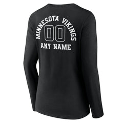 Minnesota Vikings Women's Personalized Name & Number Monochrome Long Sleeve V-Neck T-Shirt - Black for sale