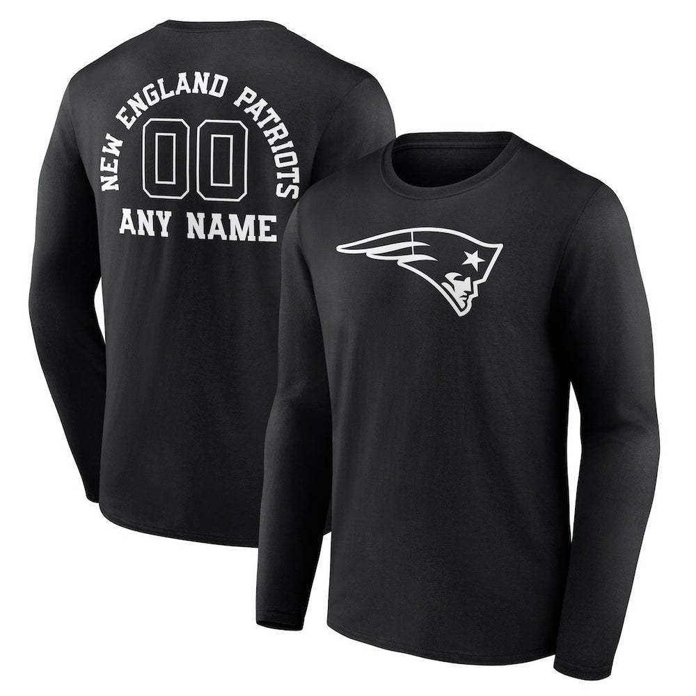 New England Patriots Personalized Name & Number Monochrome Long Sleeve T-Shirt - Black discount
