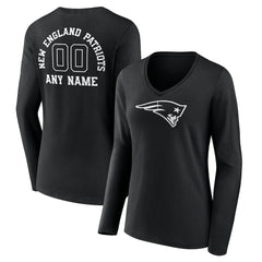 New England Patriots Women's Personalized Name & Number Monochrome Long Sleeve V-Neck T-Shirt - Black cheap
