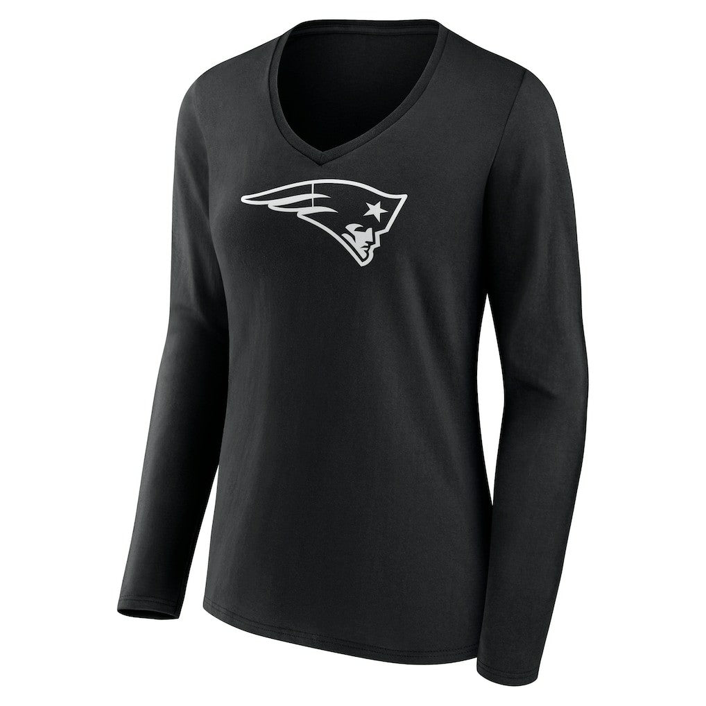 New England Patriots Women's Personalized Name & Number Monochrome Long Sleeve V-Neck T-Shirt - Black cheap