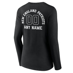 New England Patriots Women's Personalized Name & Number Monochrome Long Sleeve V-Neck T-Shirt - Black cheap