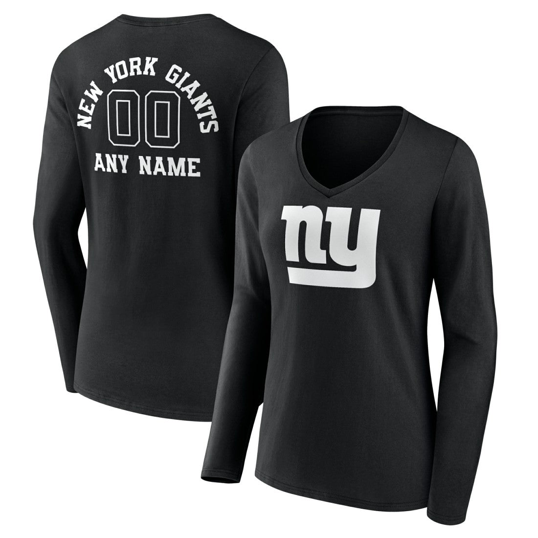 New York Giants Women's Personalized Name & Number Monochrome Long Sleeve V-Neck T-Shirt - Black online