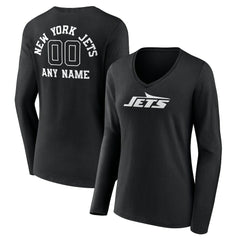 New York Jets Women's Personalized Name & Number Monochrome Long Sleeve V-Neck T-Shirt - Black on sale