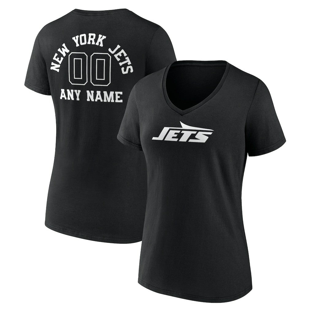 New York Jets Women's Personalized Name & Number Monochrome V-Neck T-Shirt - Black cheap