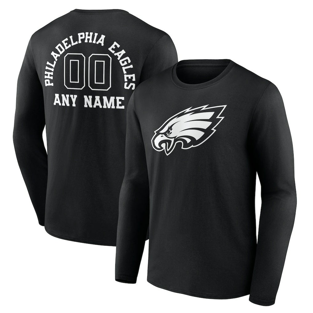 Philadelphia Eagles Personalized Name & Number Monochrome Long Sleeve T-Shirt - Black for sale