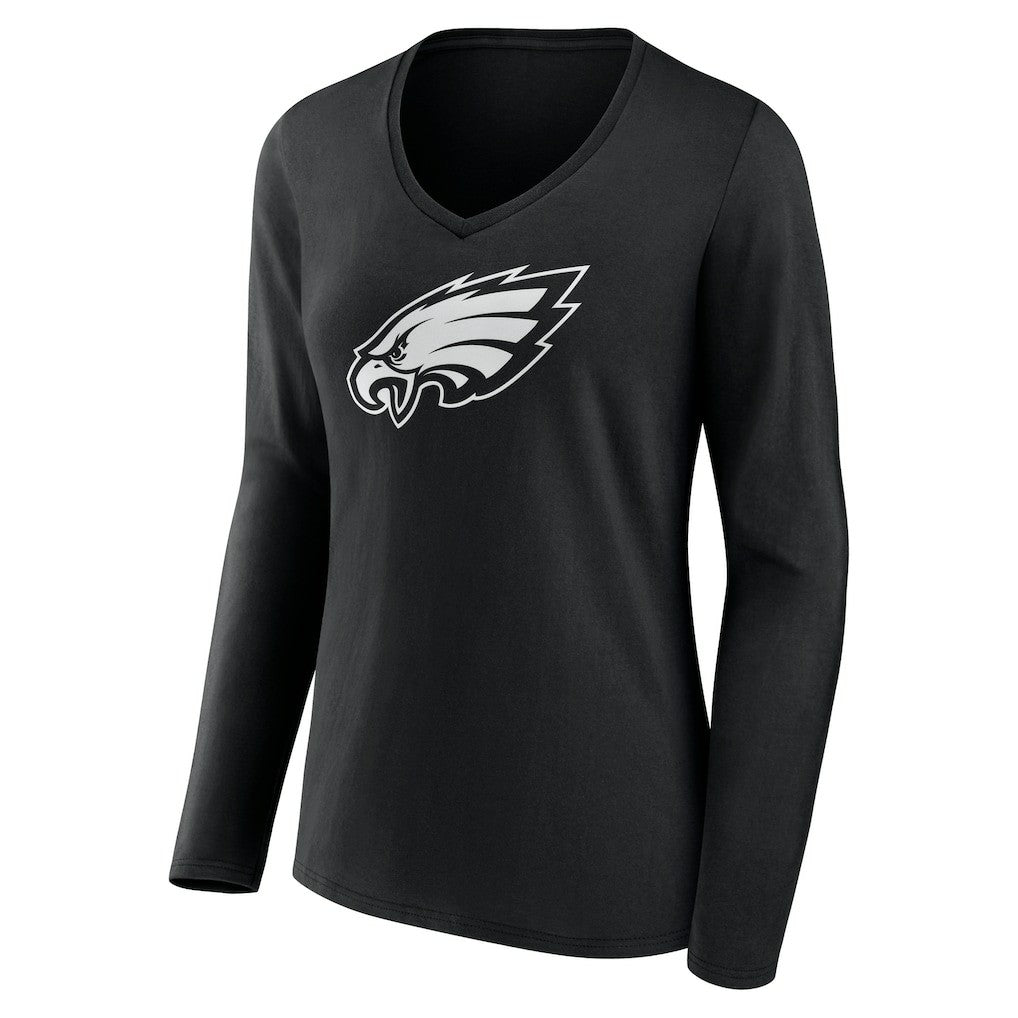 Philadelphia Eagles Women's Personalized Name & Number Monochrome Long Sleeve V-Neck T-Shirt - Black on sale
