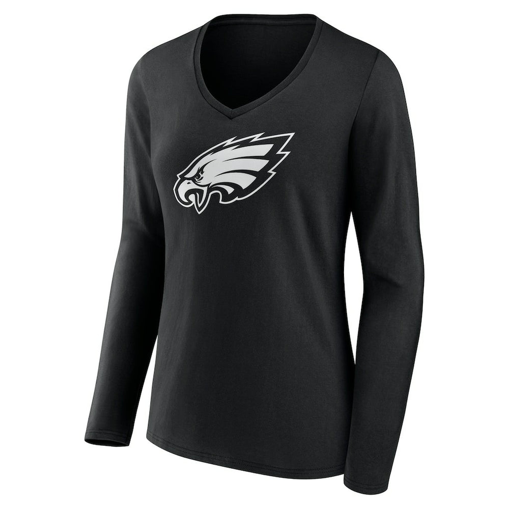Philadelphia Eagles Women's Personalized Name & Number Monochrome Long Sleeve V-Neck T-Shirt - Black on sale
