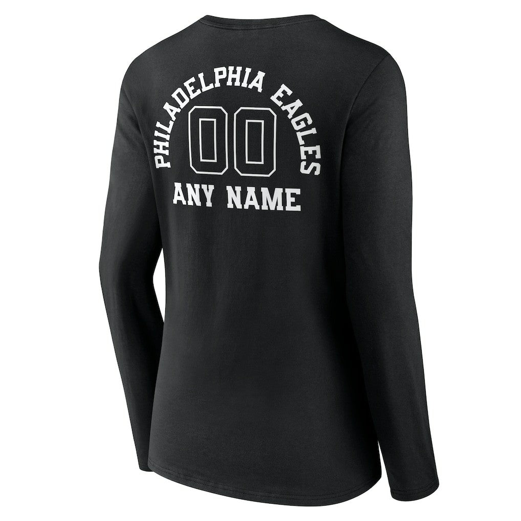 Philadelphia Eagles Women's Personalized Name & Number Monochrome Long Sleeve V-Neck T-Shirt - Black on sale