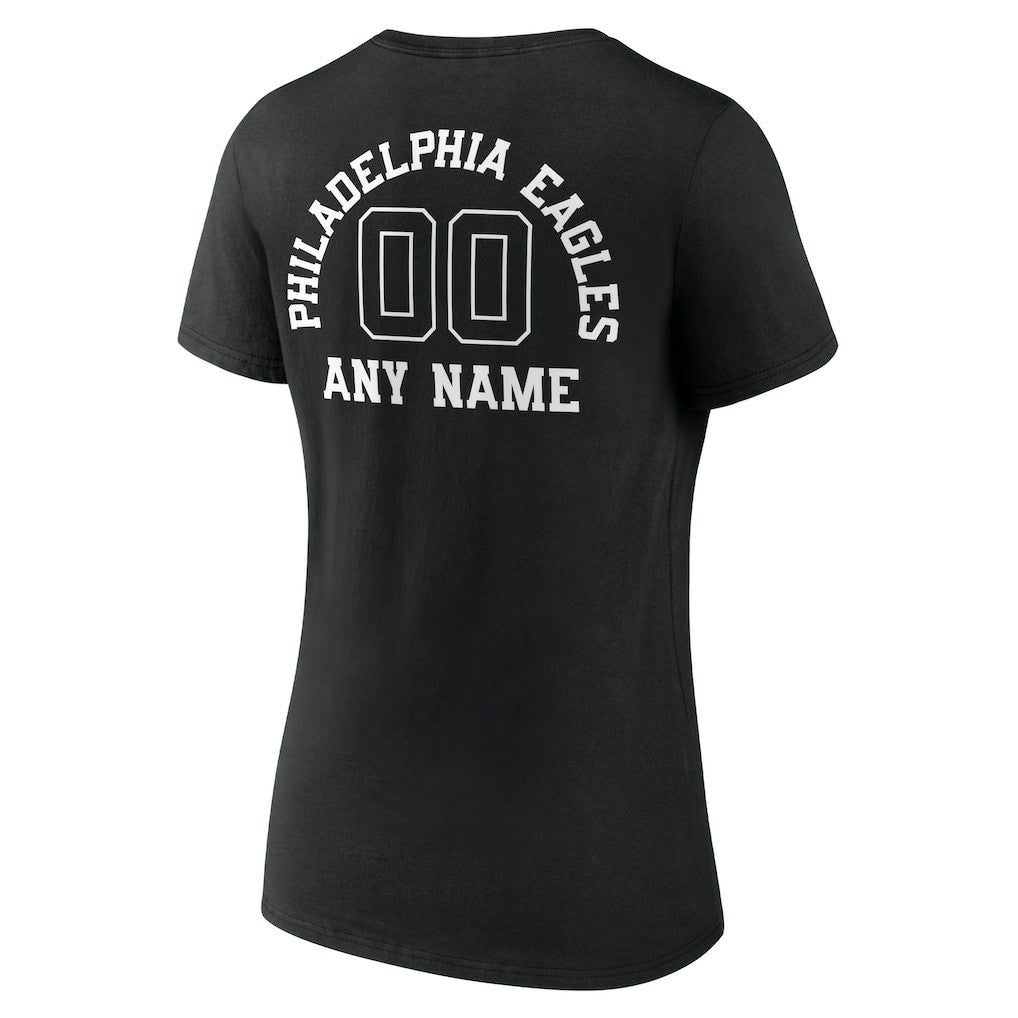Philadelphia Eagles Women's Personalized Name & Number Monochrome V-Neck T-Shirt - Black on sale