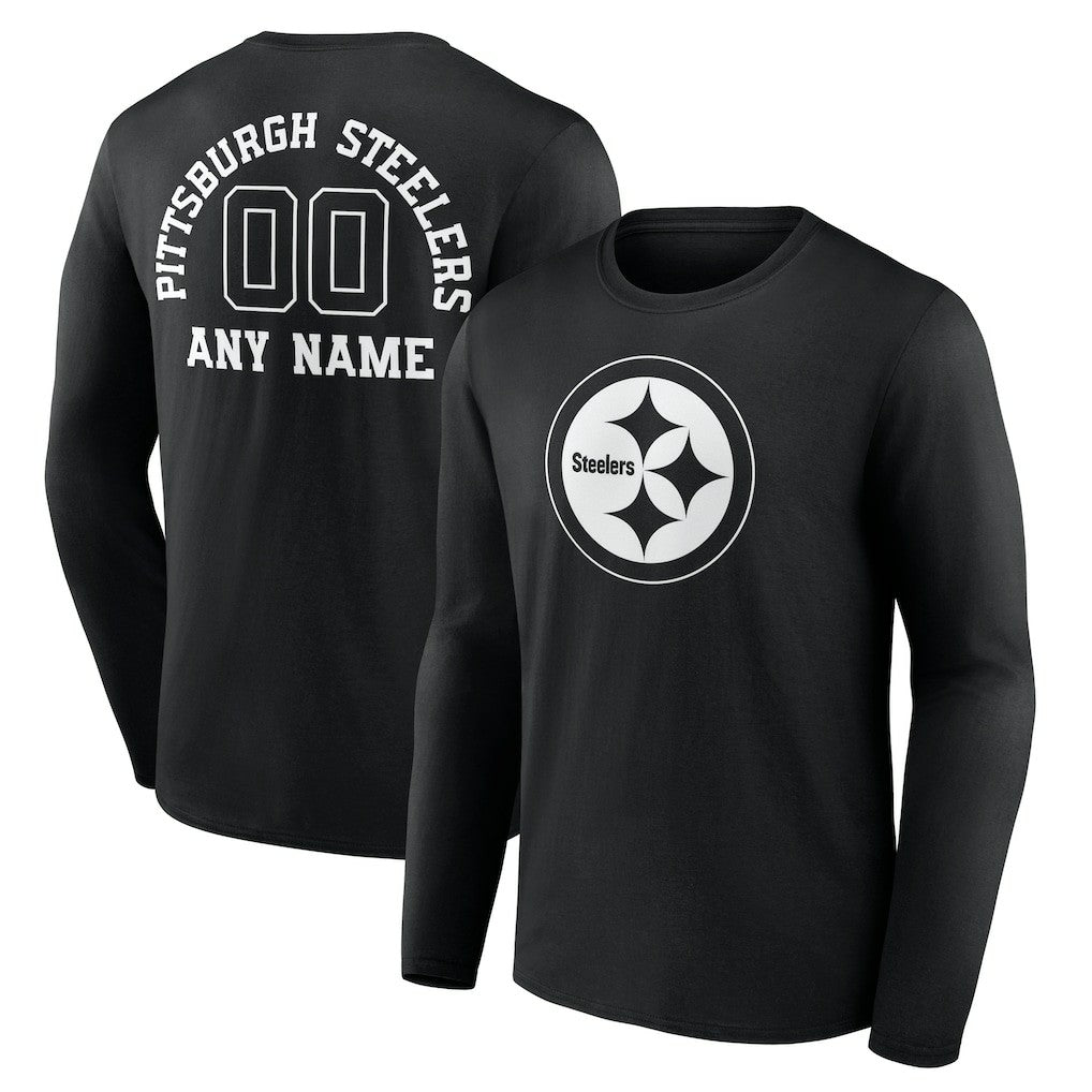 Pittsburgh Steelers Personalized Name & Number Monochrome Long Sleeve T-Shirt - Black on sale