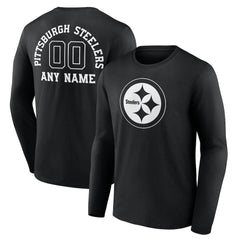 Pittsburgh Steelers Personalized Name & Number Monochrome Long Sleeve T-Shirt - Black on sale