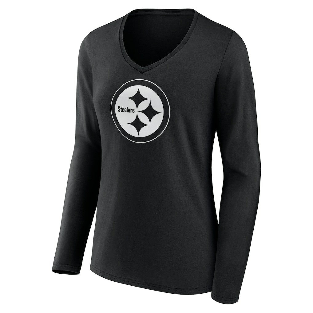 Pittsburgh Steelers Women's Personalized Name & Number Monochrome Long Sleeve V-Neck T-Shirt - Black cheap