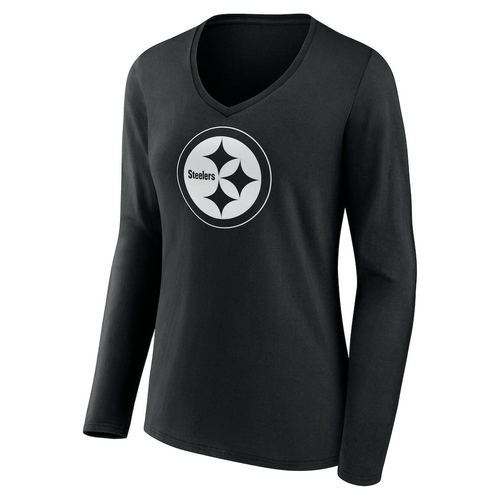 Pittsburgh Steelers Women's Personalized Name & Number Monochrome Long Sleeve V-Neck T-Shirt - Black cheap