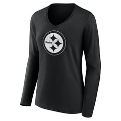 Pittsburgh Steelers Women's Personalized Name & Number Monochrome Long Sleeve V-Neck T-Shirt - Black cheap