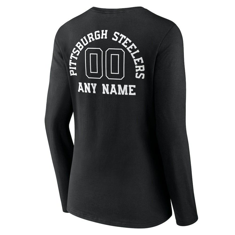 Pittsburgh Steelers Women's Personalized Name & Number Monochrome Long Sleeve V-Neck T-Shirt - Black cheap