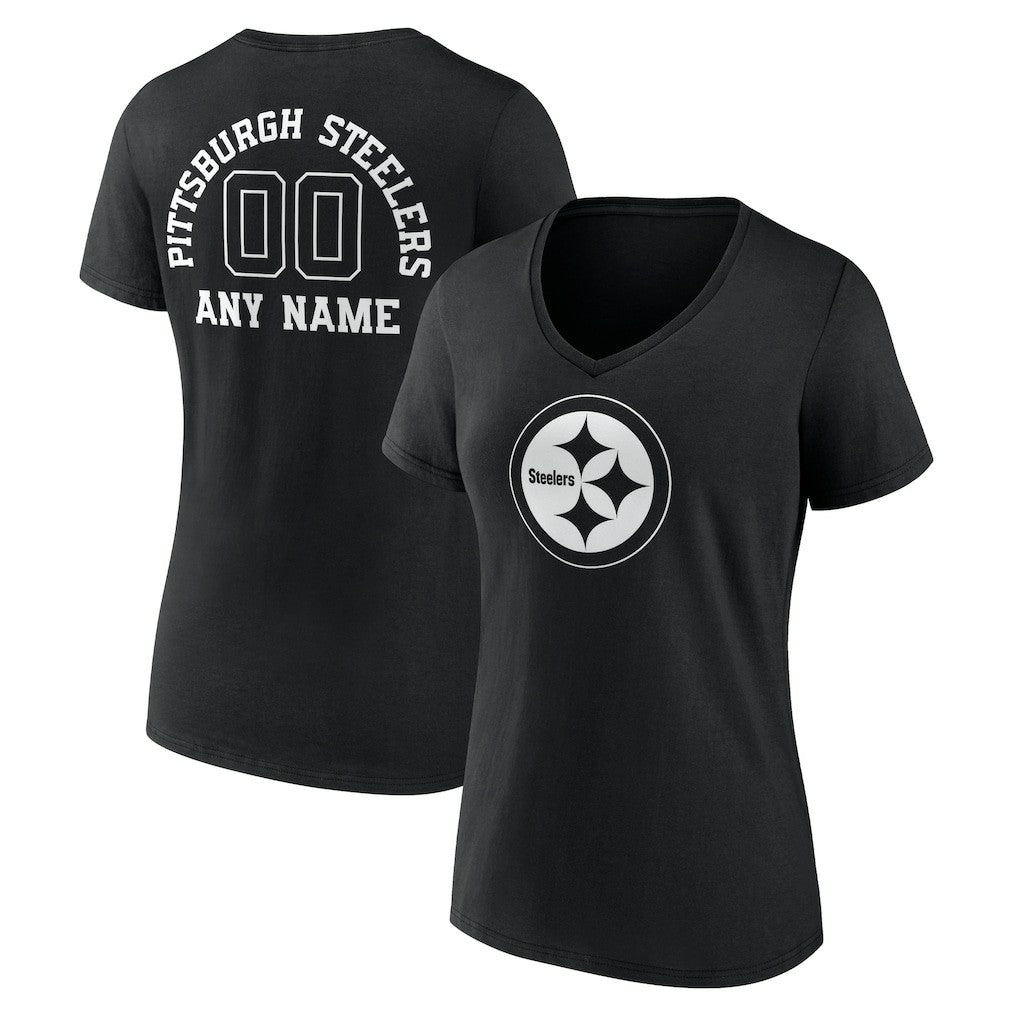 Pittsburgh Steelers Women's Personalized Name & Number Monochrome V-Neck T-Shirt - Black online