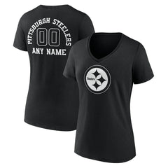 Pittsburgh Steelers Women's Personalized Name & Number Monochrome V-Neck T-Shirt - Black online