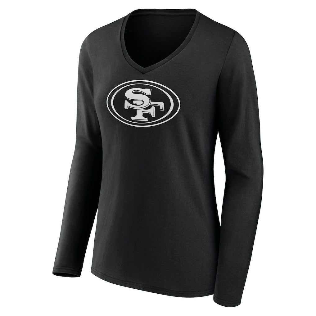 San Francisco 49ers Women's Personalized Name & Number Monochrome Long Sleeve V-Neck T-Shirt - Black sale