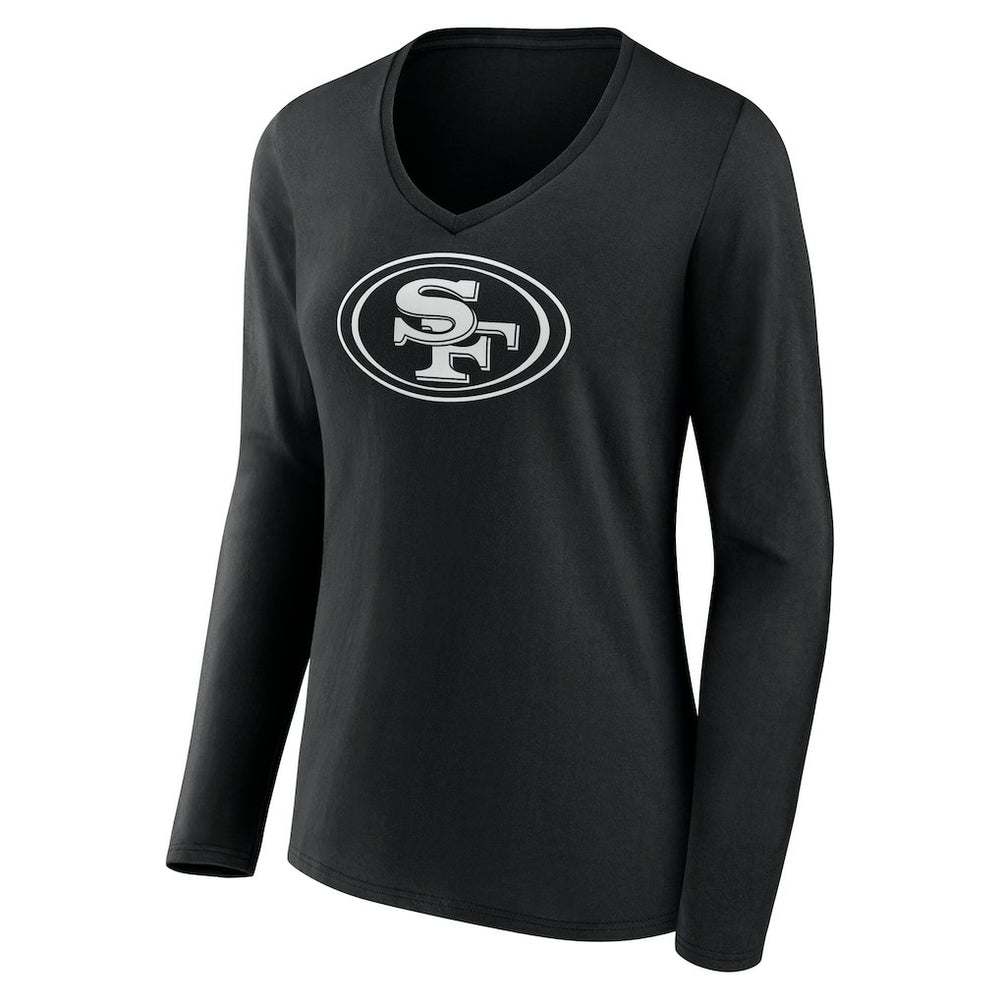 San Francisco 49ers Women's Personalized Name & Number Monochrome Long Sleeve V-Neck T-Shirt - Black sale