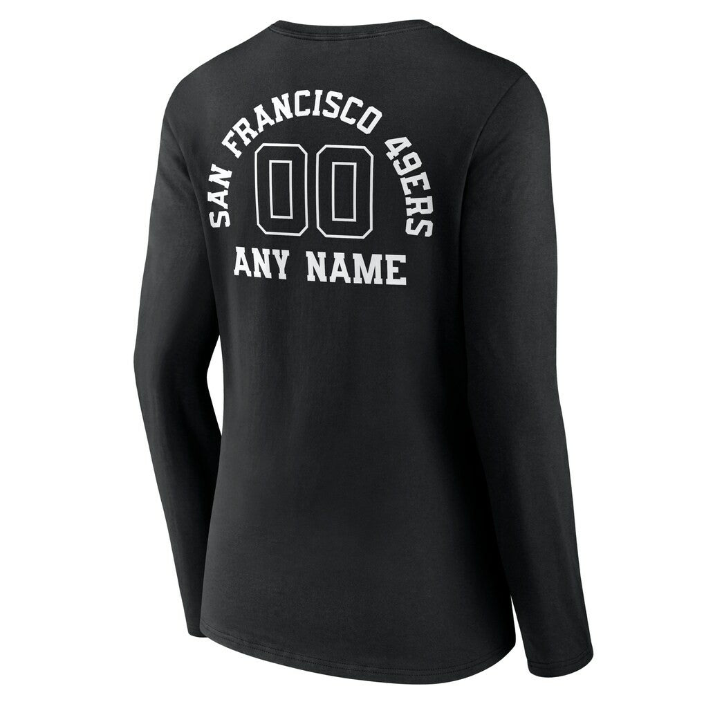 San Francisco 49ers Women's Personalized Name & Number Monochrome Long Sleeve V-Neck T-Shirt - Black sale
