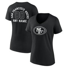 San Francisco 49ers Women's Personalized Name & Number Monochrome V-Neck T-Shirt - Black on sale