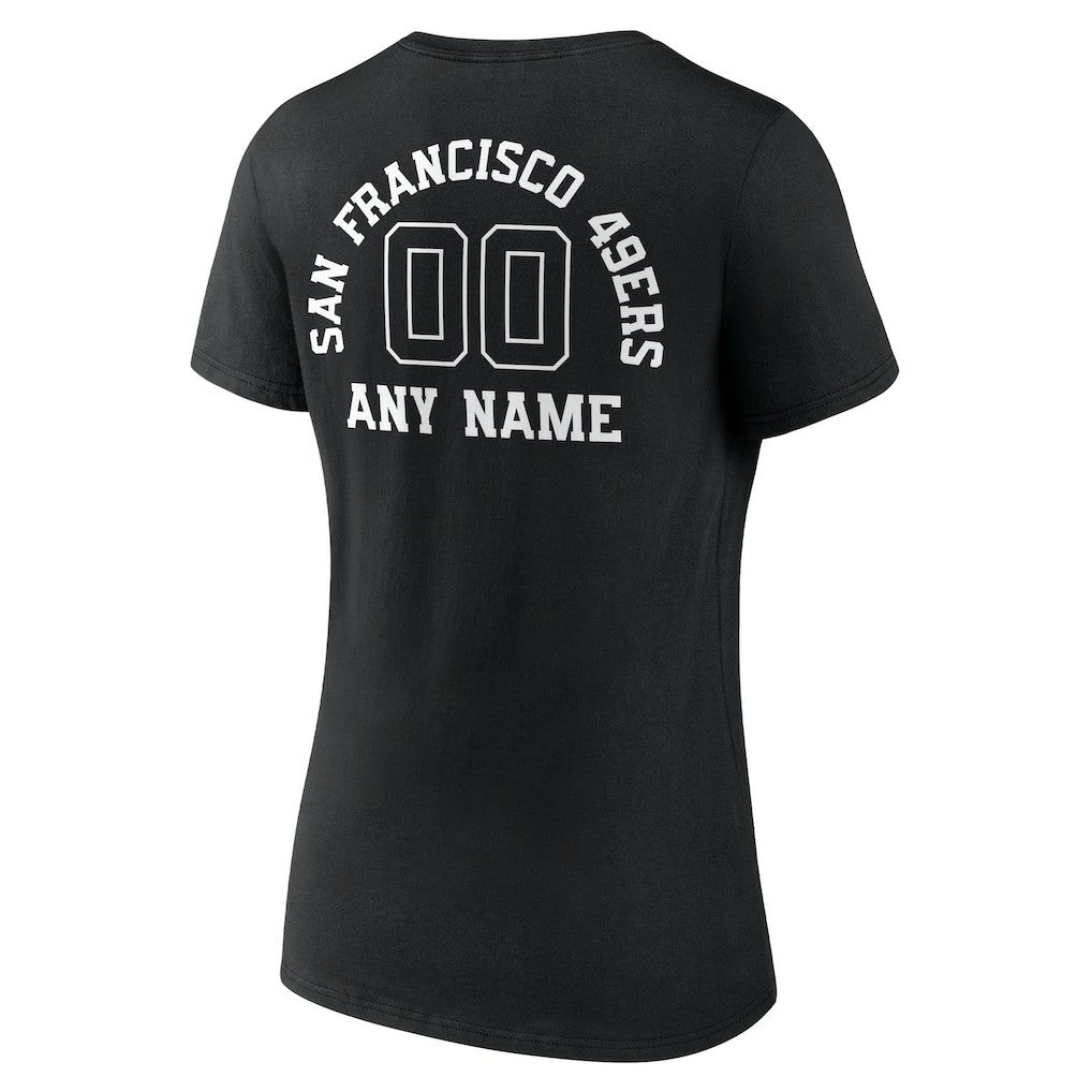 San Francisco 49ers Women's Personalized Name & Number Monochrome V-Neck T-Shirt - Black on sale