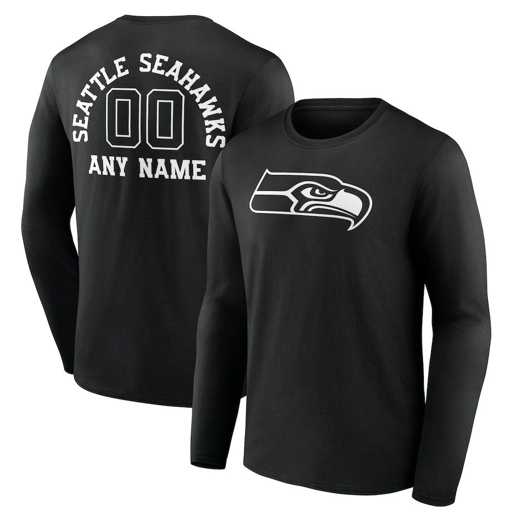 Seattle Seahawks Personalized Name & Number Monochrome Long Sleeve T-Shirt - Black online