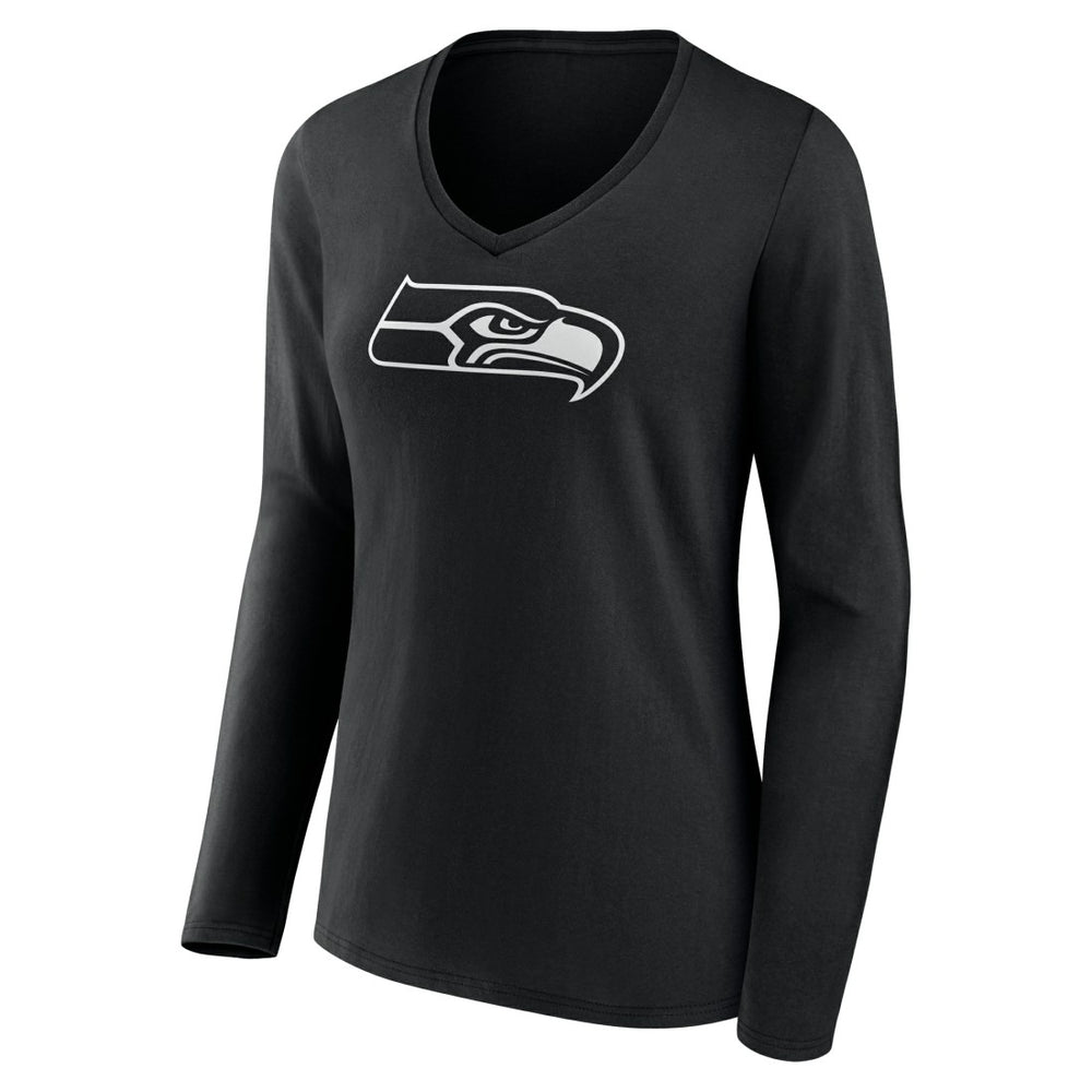 Seattle Seahawks Women's Personalized Name & Number Monochrome Long Sleeve V-Neck T-Shirt - Black on sale