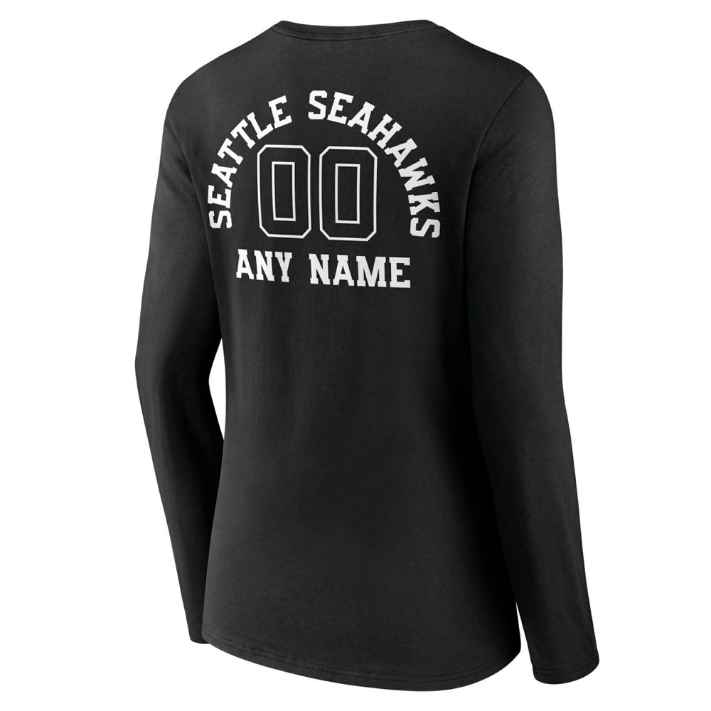 Seattle Seahawks Women's Personalized Name & Number Monochrome Long Sleeve V-Neck T-Shirt - Black on sale