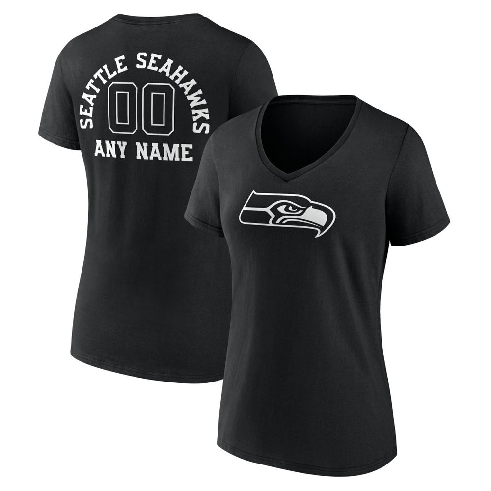 Seattle Seahawks Women's Personalized Name & Number Monochrome V-Neck T-Shirt - Black cheap