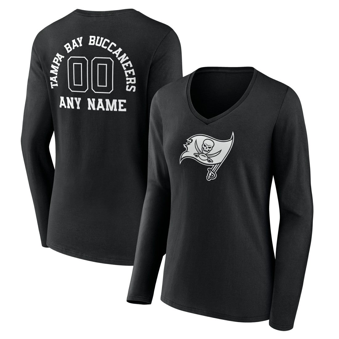 Tampa Bay Buccaneers Women's Personalized Name & Number Monochrome Long Sleeve V-Neck T-Shirt - Black sale