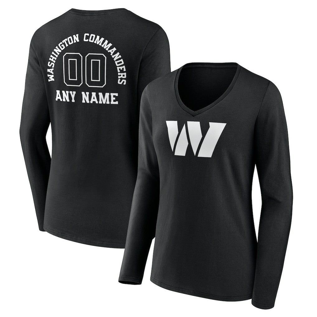Washington Commanders Women's Personalized Name & Number Monochrome Long Sleeve V-Neck T-Shirt - Black sale