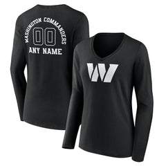 Washington Commanders Women's Personalized Name & Number Monochrome Long Sleeve V-Neck T-Shirt - Black sale