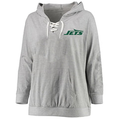 New York Jets Women's Plus Size Lace-up Pullover Hoodie - Heather Gray outlet