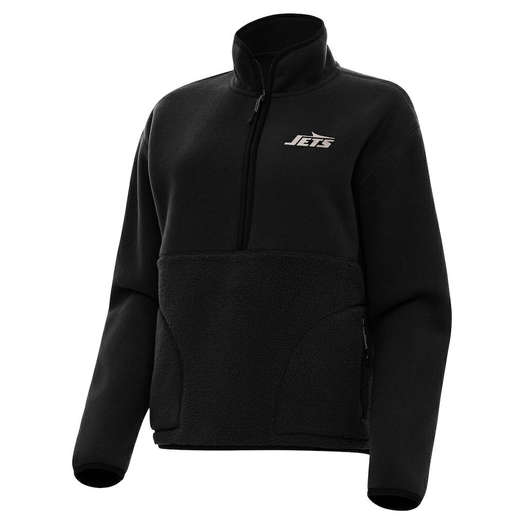New York Jets Antigua Women's Brushed Carbon Figure Half-Zip Pullover Sweatshirt – Black on sale