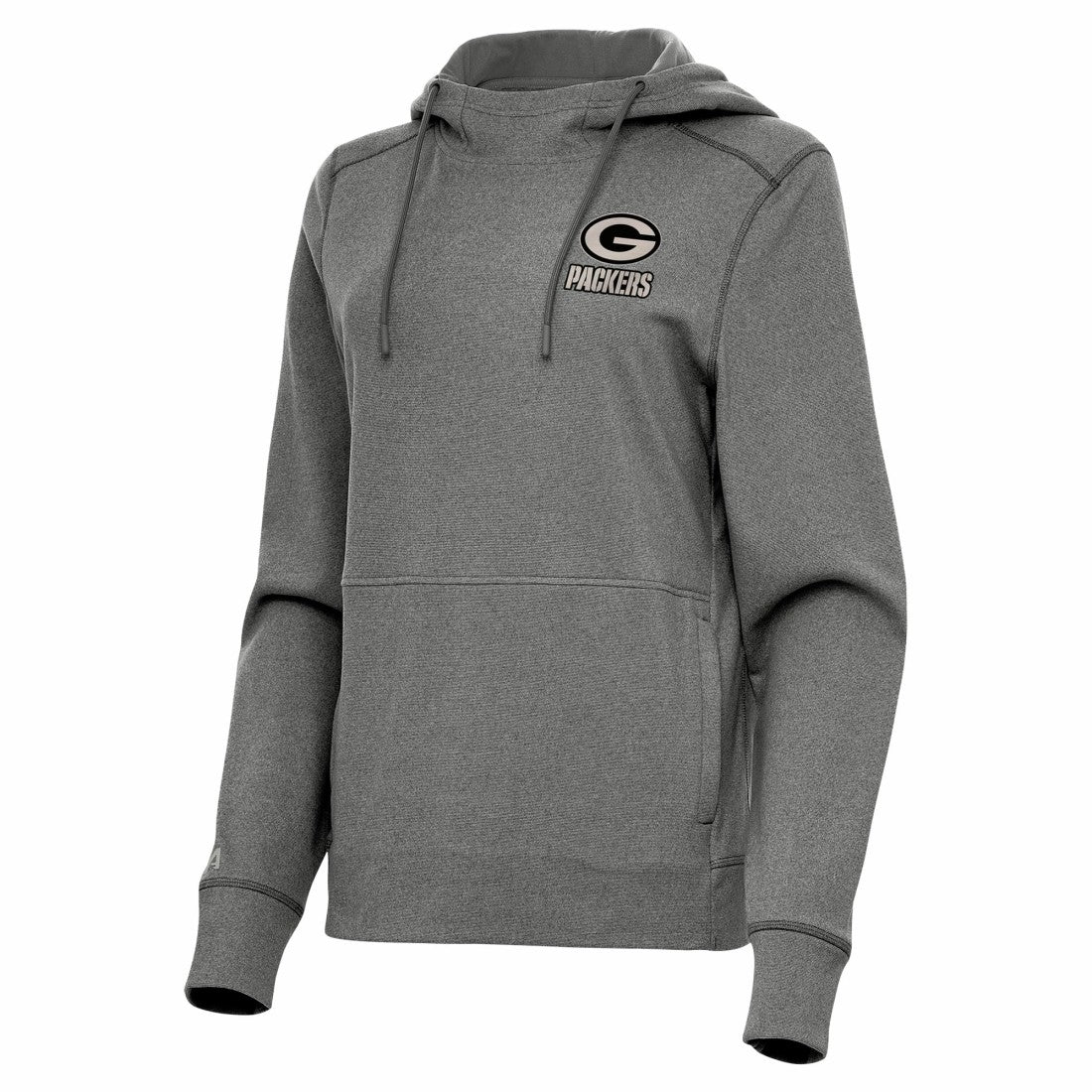 Green Bay Packers Antigua Women's Justice Pullover Hoodie - Heather Black cheap