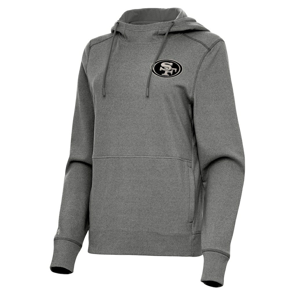 San Francisco 49ers Antigua Women's Justice Pullover Hoodie - Heather Black discount