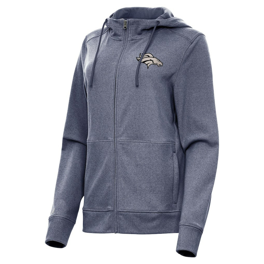 Denver Broncos Antigua Women's Seeker Full-Zip Hoodie Jacket - Heather Navy outlet