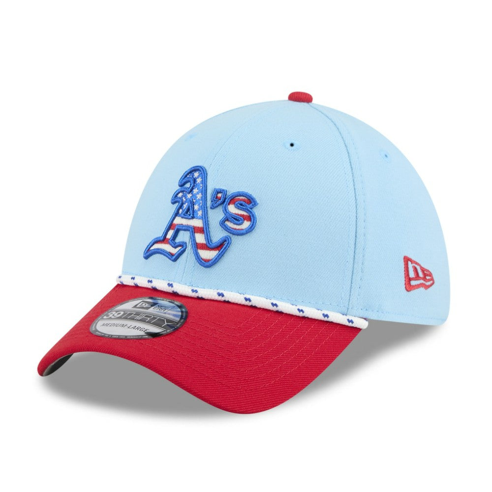 Athletics 2025 Fourth of July 39THIRTY Flex Hat - Light Blue/Red | New Era