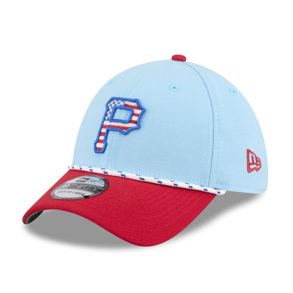 Pittsburgh Pirates 2025 Fourth of July 39THIRTY Flex Hat - Light Blue/Red | New Era