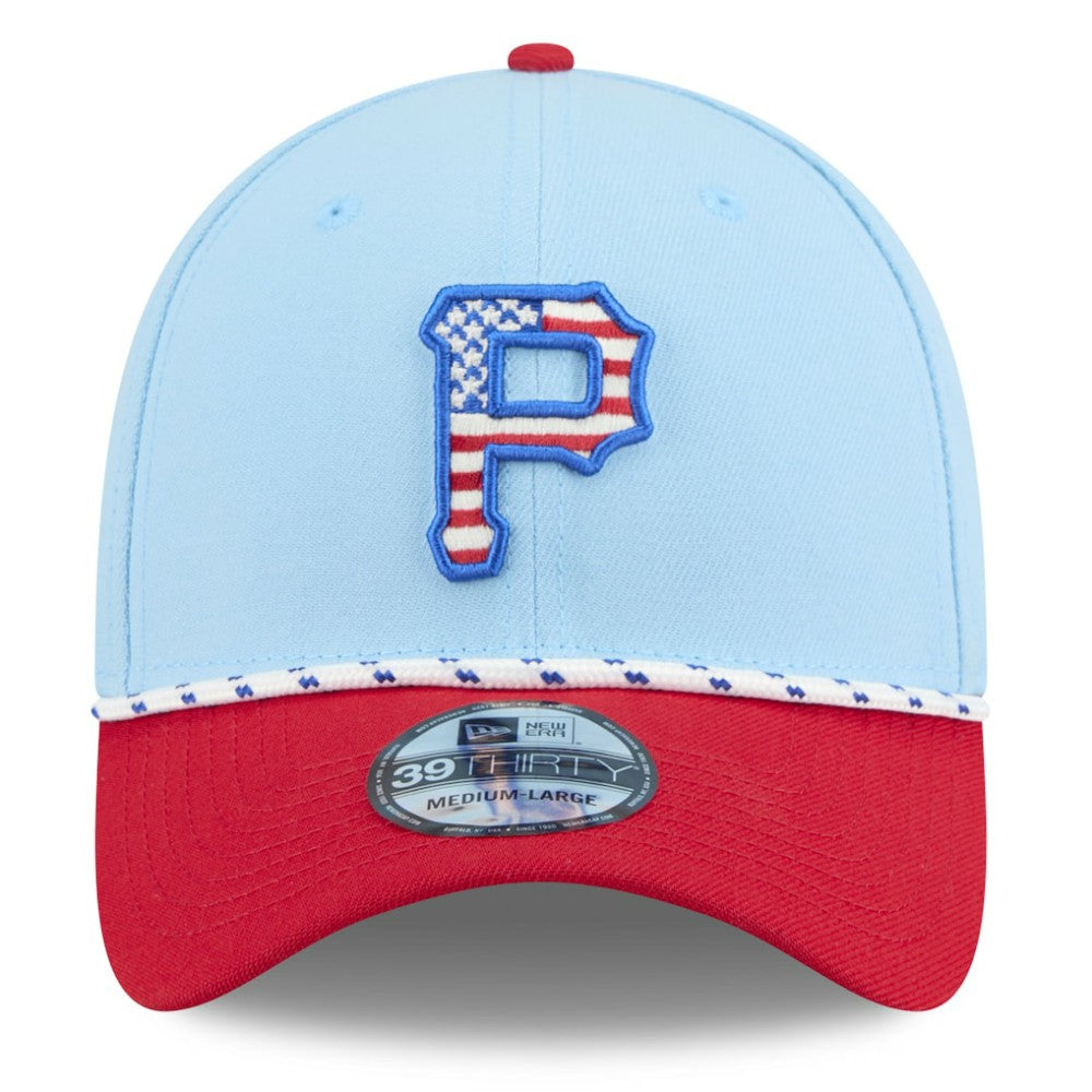 Pittsburgh Pirates 2025 Fourth of July 39THIRTY Flex Hat - Light Blue/Red | New Era