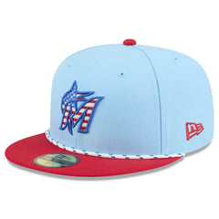 Miami Marlins 2025 Fourth of July 59FIFTY Fitted Hat - Light Blue/Red | New Era
