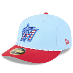 Miami Marlins 2025 Fourth of July Low Profile 59FIFTY Fitted Hat - Light Blue/Red | New Era