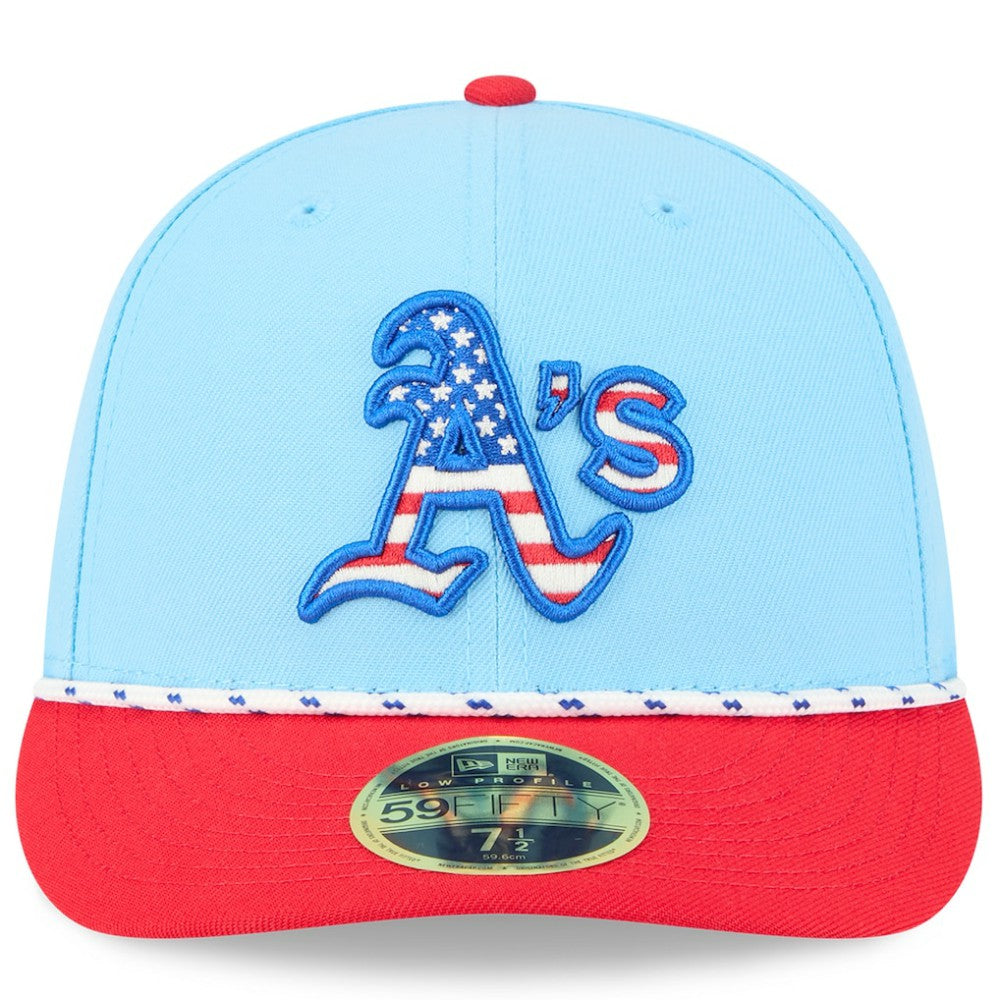 Athletics 2025 Fourth of July Low Profile 59FIFTY Fitted Hat - Light Blue/Red | New Era