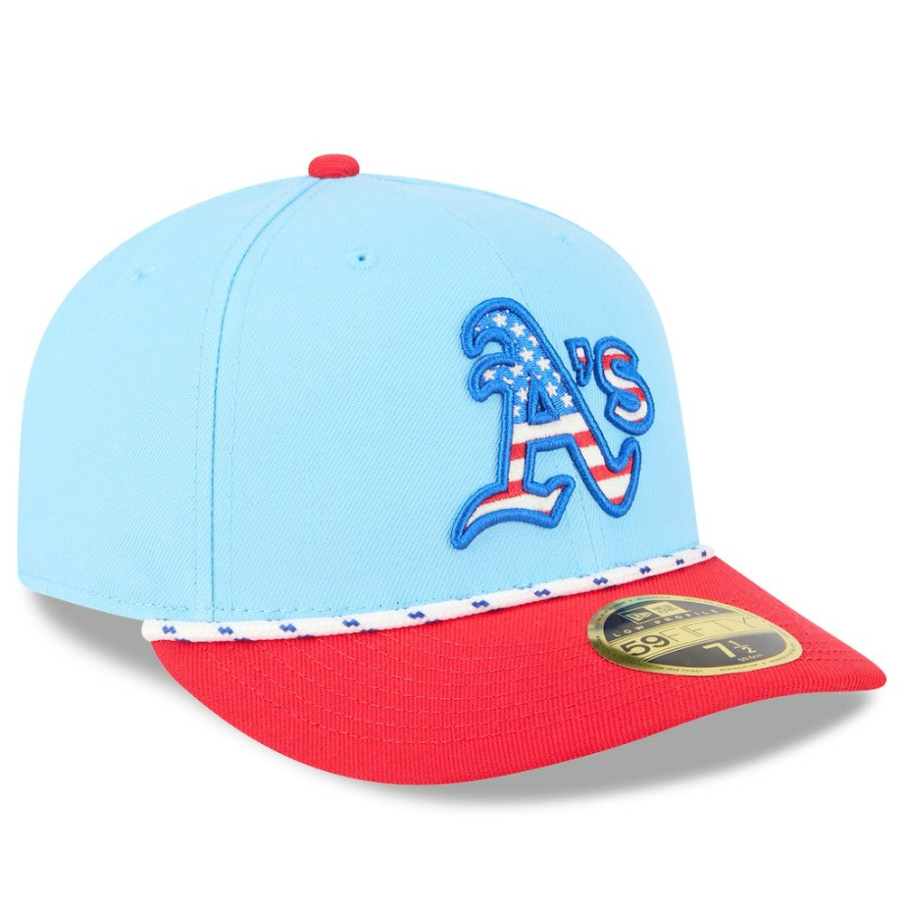 Athletics 2025 Fourth of July Low Profile 59FIFTY Fitted Hat - Light Blue/Red | New Era