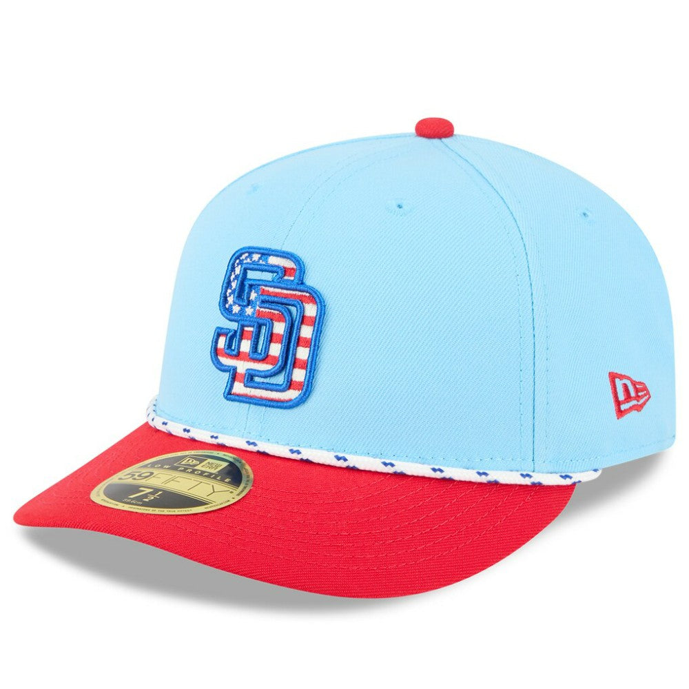 San Diego Padres 2025 Fourth of July Low Profile 59FIFTY Fitted Hat - Light Blue/Red | New Era