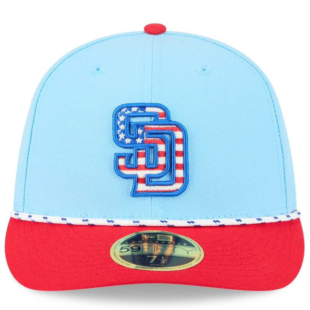 San Diego Padres 2025 Fourth of July Low Profile 59FIFTY Fitted Hat - Light Blue/Red | New Era