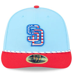 San Diego Padres 2025 Fourth of July Low Profile 59FIFTY Fitted Hat - Light Blue/Red | New Era
